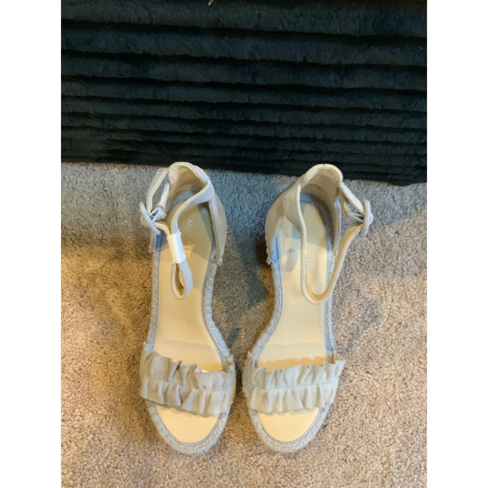 Women's Marc Fisher Light Blue Beige Espadrille Wedge‎ Sandals 7.5 Ruffled Strap